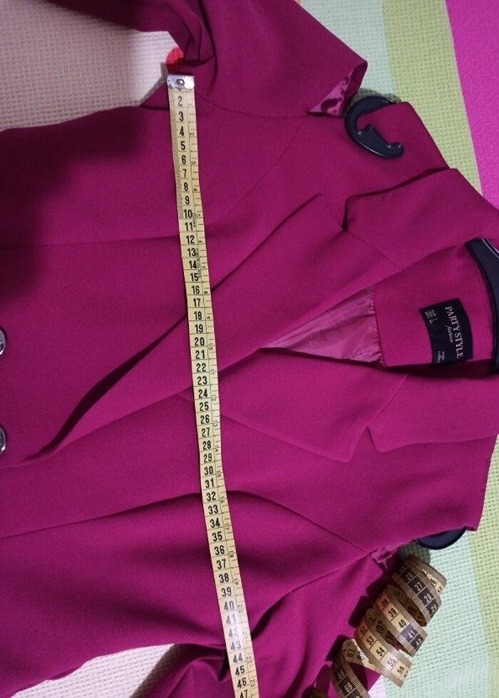 Fuşya blazer elbise ikili takım - Görsel 3