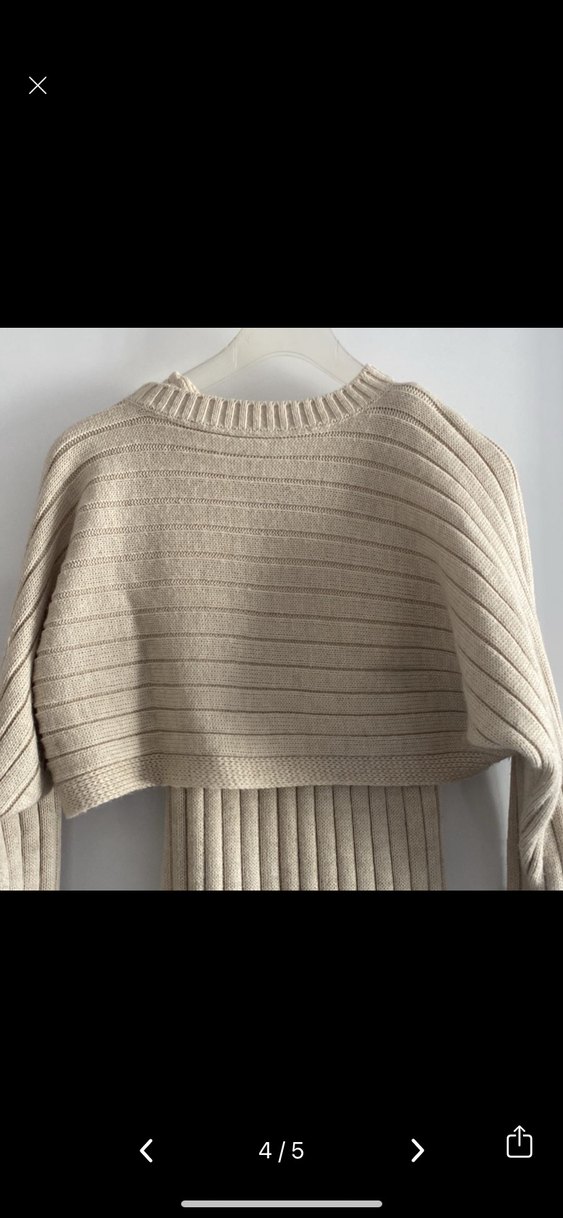 Bej Uzun Triko Elbise - Görsel 3