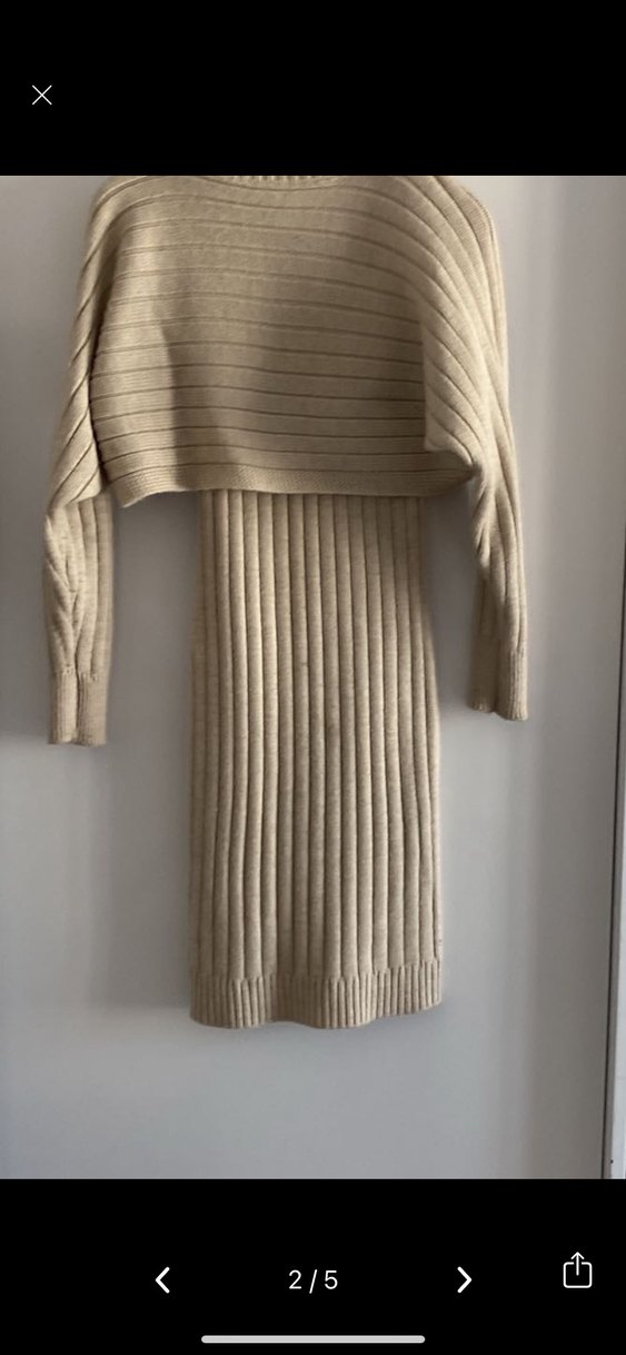 Bej Uzun Triko Elbise - Görsel 2