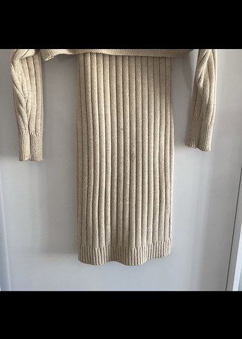 Bej Uzun Kollu Boğazlı Triko Elbise - Görsel 2