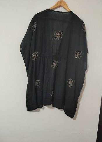 Nakışlı Siyah Kısa Keten Bohem Kadın Kimono - Görsel 2