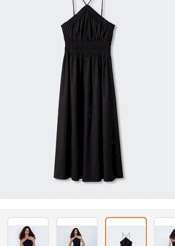 Halter Yaka Siyah Uzun Askılı Elbise - Görsel 3