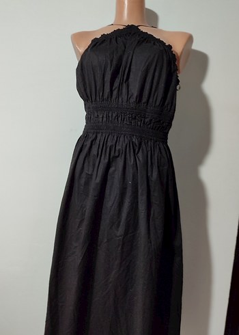 Halter Yaka Siyah Uzun Askılı Elbise - Görsel 6