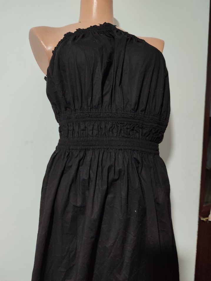 Halter Yaka Siyah Uzun Askılı Elbise - Görsel 5