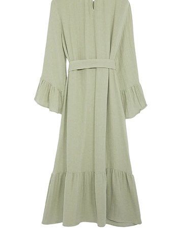 Bej Uzun Muslin Elbise Fırfırlı - Görsel 2