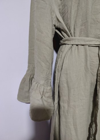 Bej Uzun Muslin Elbise Fırfırlı - Görsel 4