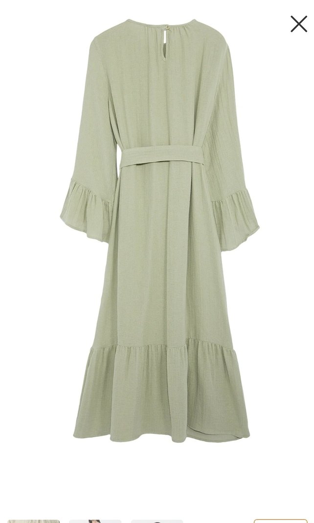 Bej Uzun Muslin Elbise Fırfırlı - Görsel 2