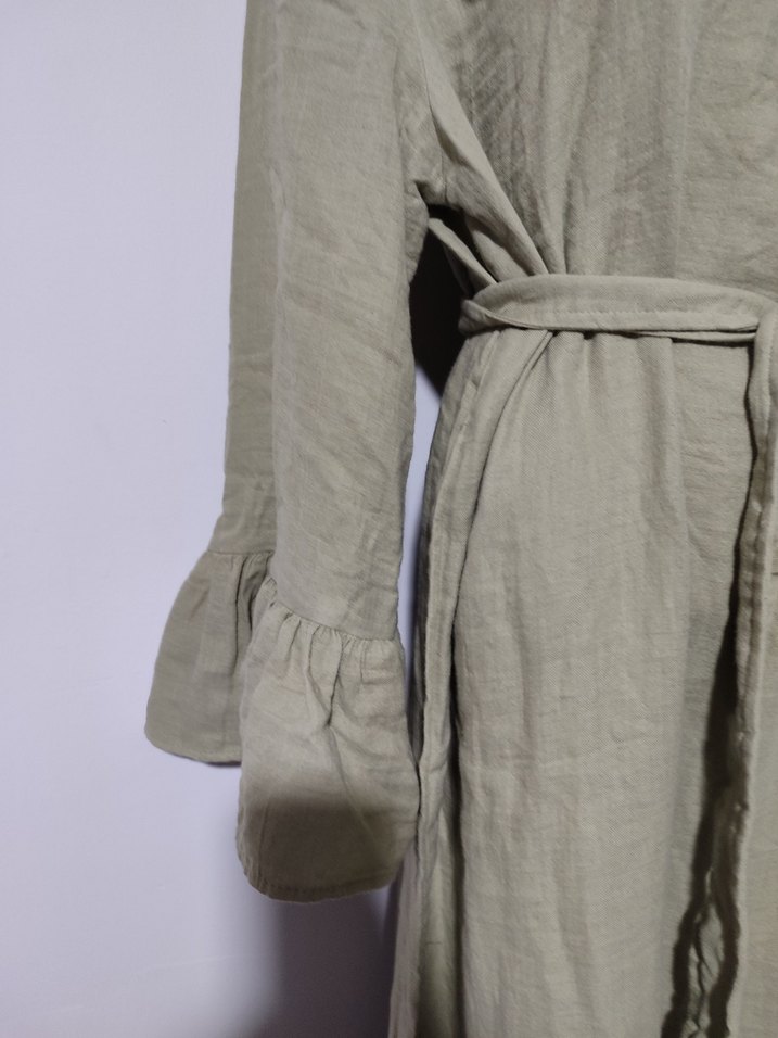 Bej Uzun Muslin Elbise Fırfırlı - Görsel 4