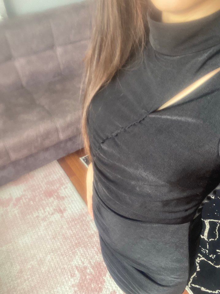 Uzun Kollu Drapeli Siyah Kadın Elbise - Görsel 2