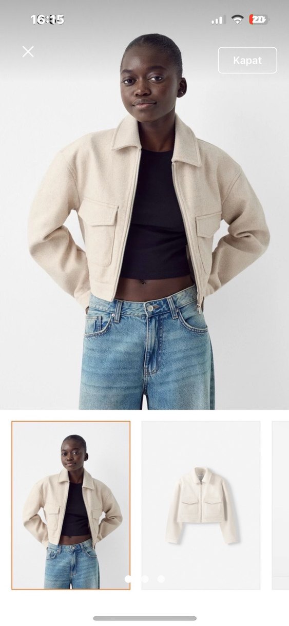 Bershka Bej Kısa Kadın Kaban - Görsel 2