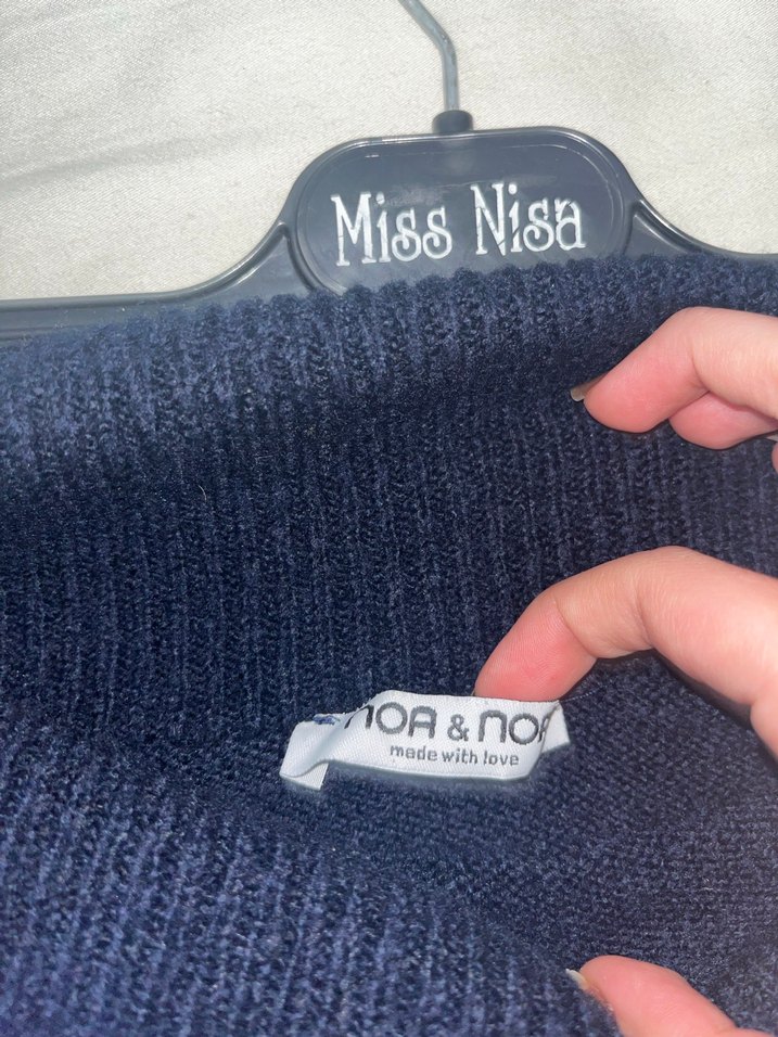 Lacivert  Kadın Triko Kayık Yaka Uzun Kollu - Görsel 2