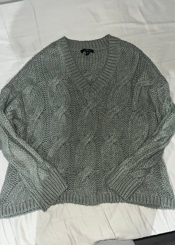 Fıstık yeşili V Yaka Örgü Kadın Kazak - Görsel 3