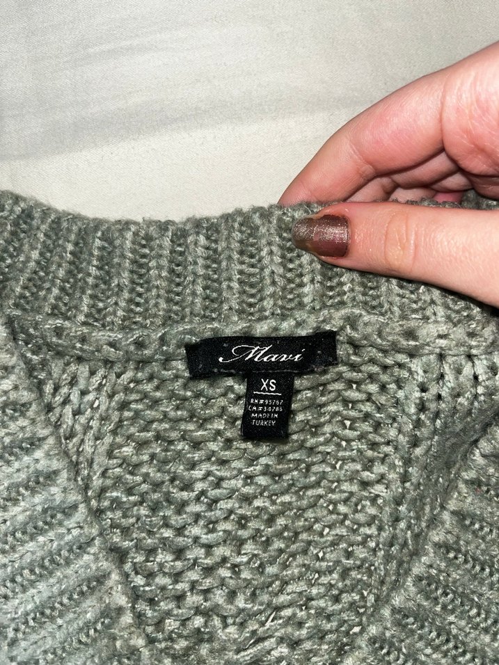 Fıstık yeşili V Yaka Örgü Kadın Kazak - Görsel 2