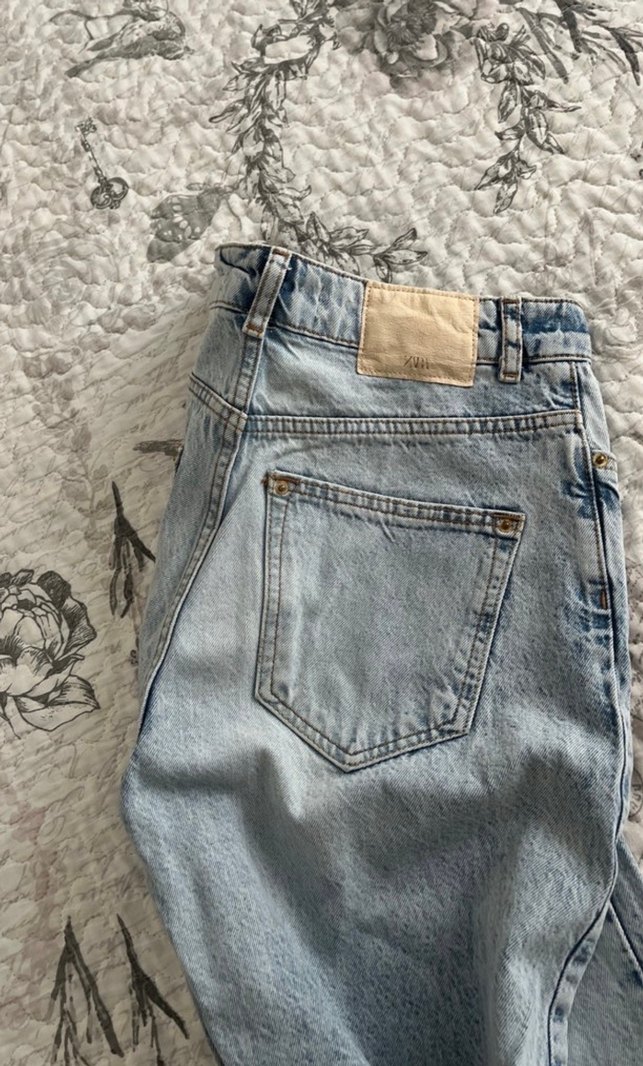 Düğmeli Rahat Kesim Mavi Kadın Kot Pantolon - Görsel 2