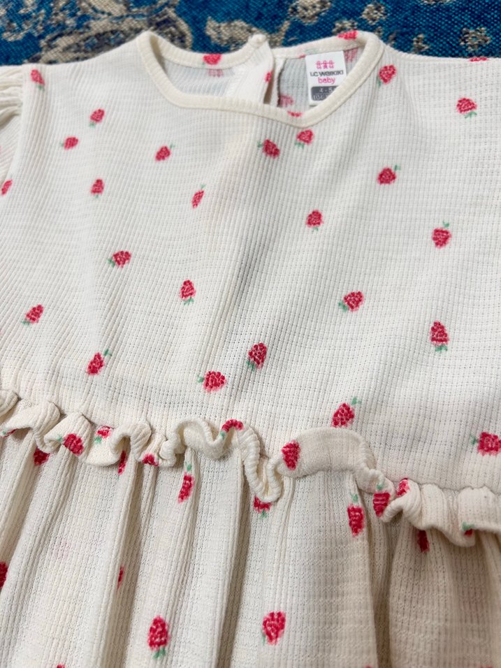 Kısa Kollu Beyaz Çilekli 

 Kız Elbisesi - Görsel 4