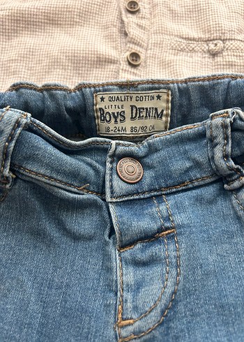 Gri Uzun Kollu Denim Bebek Takımı - Görsel 3