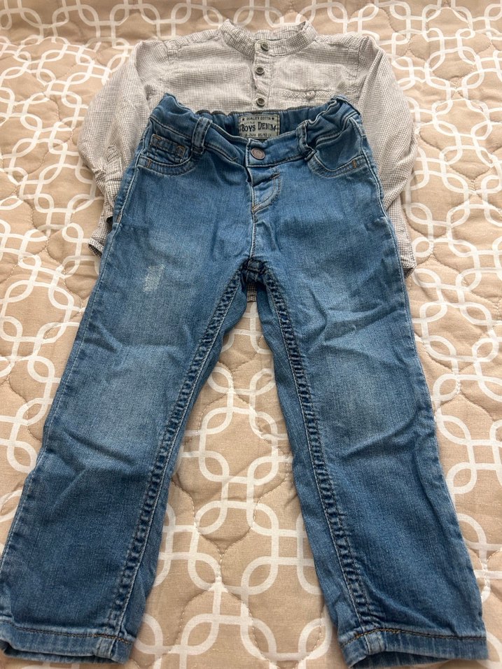 Gri Uzun Kollu Denim Bebek Takımı - Görsel 2