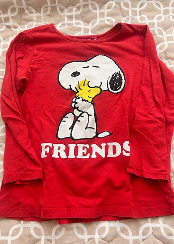 5 Yaş Beden kırmızı Renk Kız Çocuk Uzun Kollu Snoopy Pijama Takımı