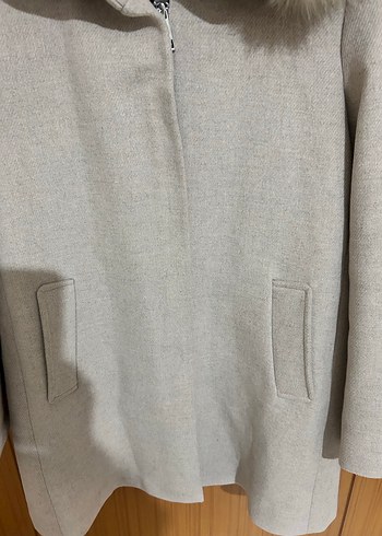 Kürklü Bej Midi Kadın Kaban - Görsel 3