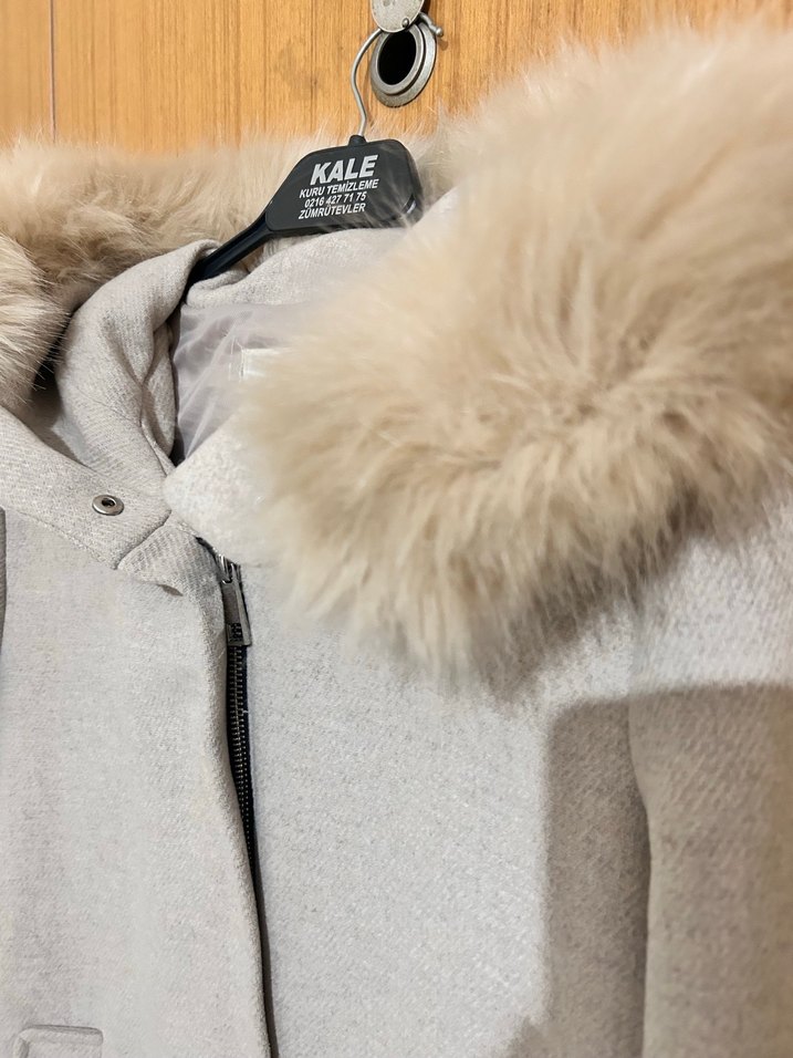 Kürklü Bej Midi Kadın Kaban - Görsel 4