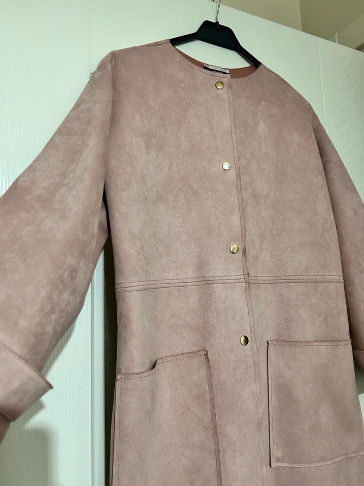 Düğmeli Kadın Süet Midi Kaban - Görsel 5