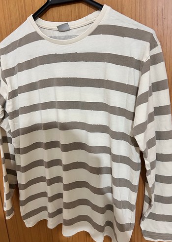 Bej Gri Çizgili Erkek Pamuklu Uzun Kollu Tişört - Görsel 2