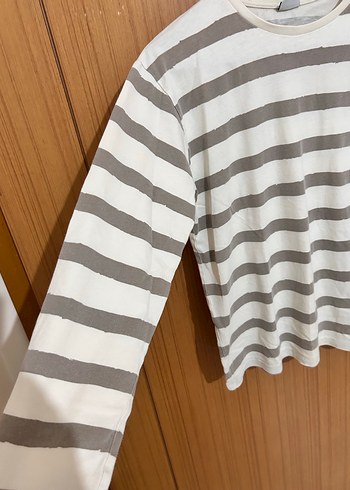 Bej Gri Çizgili Erkek Pamuklu Uzun Kollu Tişört - Görsel 4