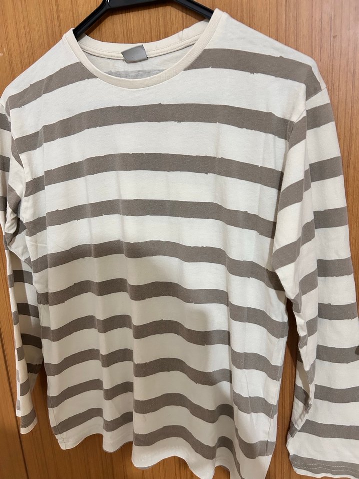 Bej Gri Çizgili Erkek Pamuklu Uzun Kollu Tişört - Görsel 2