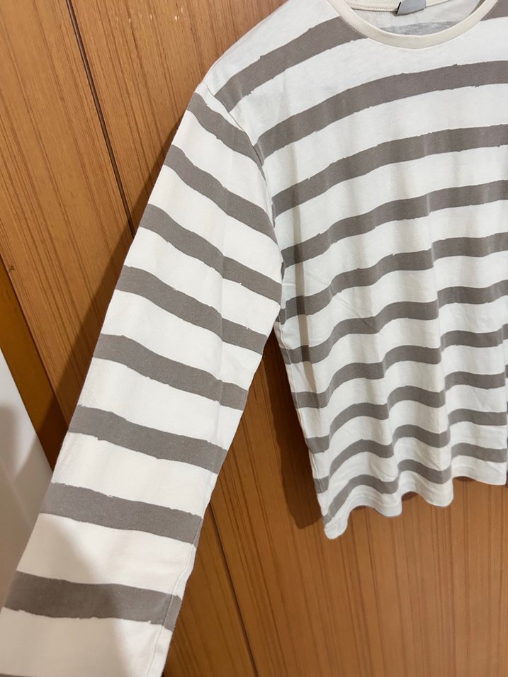 Bej Gri Çizgili Erkek Pamuklu Uzun Kollu Tişört - Görsel 4