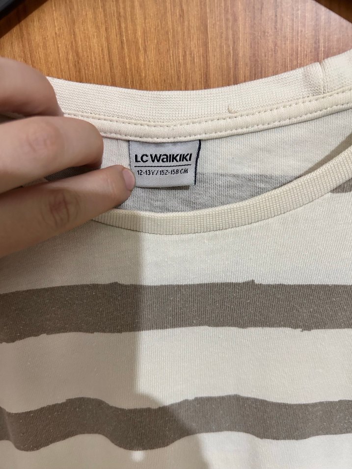 Bej Gri Çizgili Erkek Pamuklu Uzun Kollu Tişört - Görsel 3