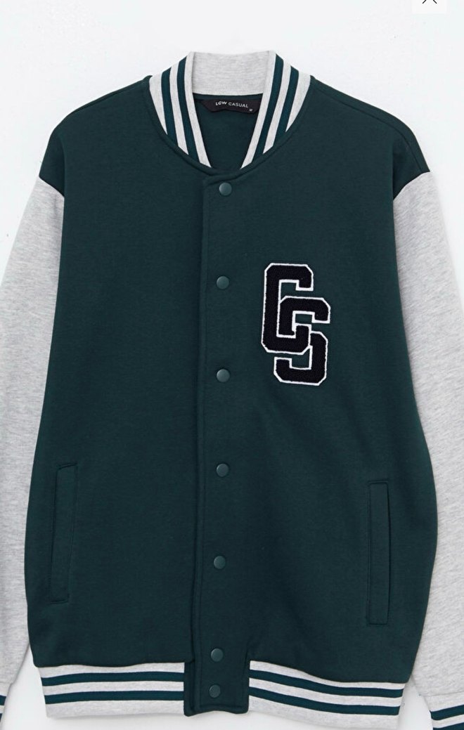 Gri Nakışlı Spor Erkek Kolej Ceketi - Görsel 3