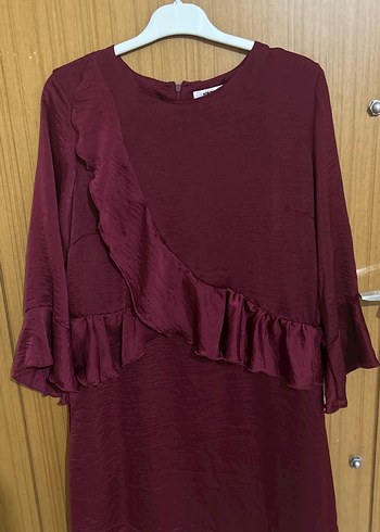 Bordo Volanlı Midi Kadın elbise - Görsel 2