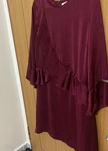 Bordo Volanlı Midi Kadın elbise - Görsel 3