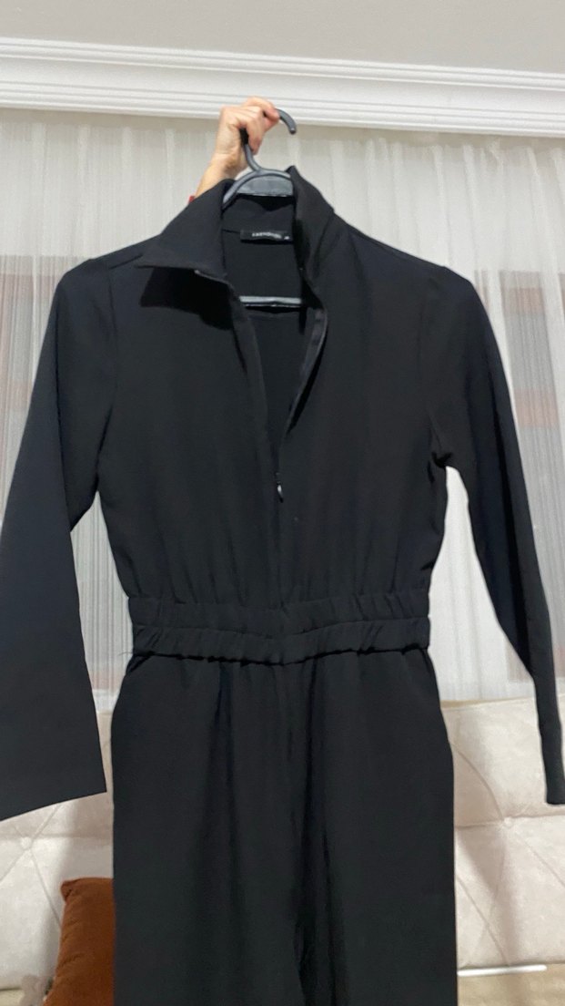 Kadın Siyah Uzun Kollu Tulum - Görsel 2