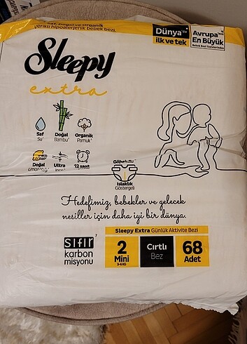 Sleepy extra 2 numara bebek bezi 68 adet