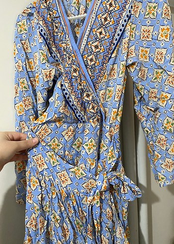 Bohem Uzun Kollu Mavi Bohem Elbise - Görsel 2