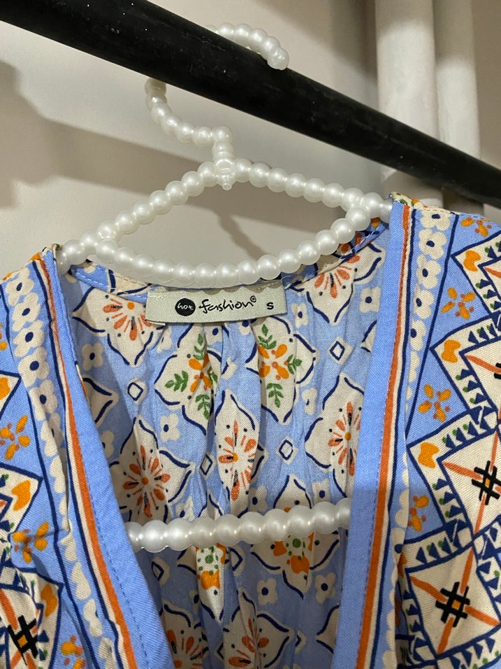 Bohem Uzun Kollu Mavi Bohem Elbise - Görsel 3