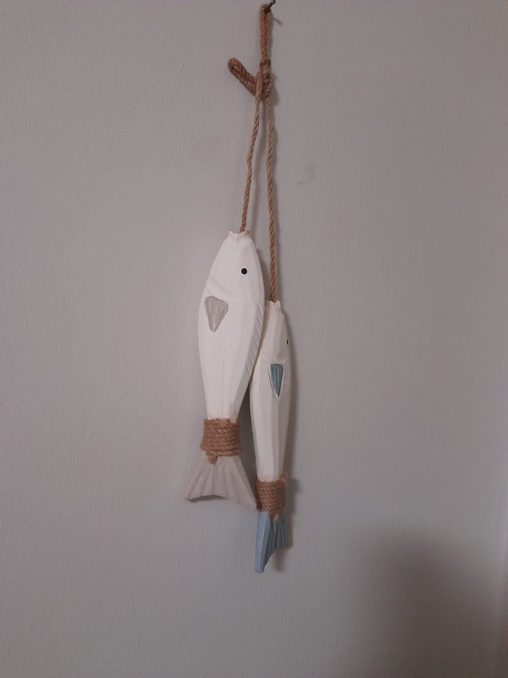 Beyaz Ahşap Balık Duvar Süsü - Görsel 3