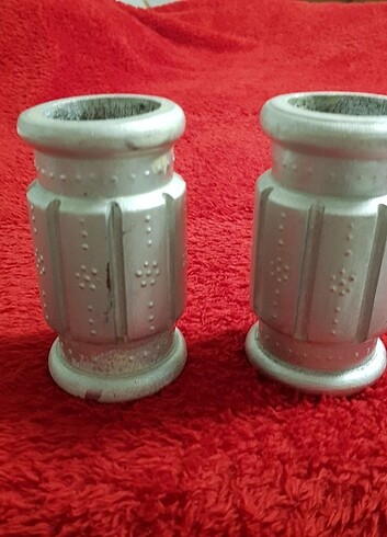 AHŞAP MUMLUK- GÜMÜŞ renkli çift 10cm sıfır - Görsel 3