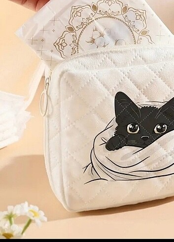 Diğer Tembel Kedi Desenli Dikişli Polyester Taşınabilir El Çantası