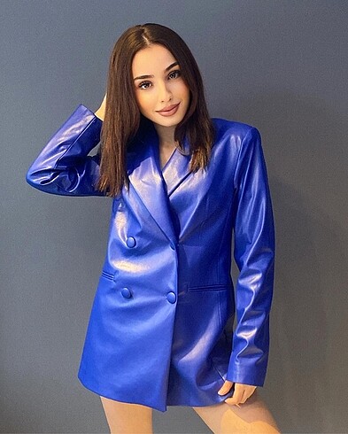 38 Beden lacivert Renk Deri Blazer Ceket