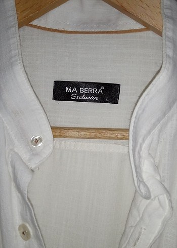 Beyaz Keten Erkek Gömlek, Düğmeli, Uzun Kollu - Görsel 2