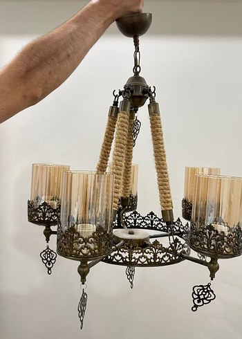 Bej Camlı ve Halat Detaylı Avize