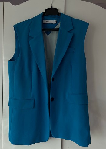 Düğmeli Kolsuz Mavi Kadın Blazer