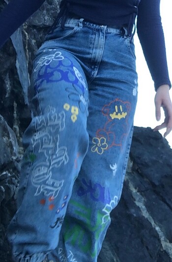38 Beden Bershka desenli jogger kot pantolon