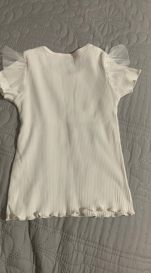 Kız Çocuk Beyaz Fırfırlı Kısa Kollu Bluz - Görsel 5