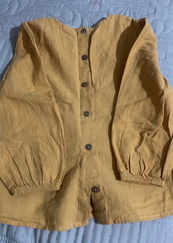 Hardal sarı Nakışlı Keten Kız Bluzu gömlek - Görsel 5