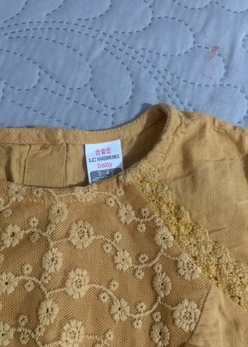 Hardal sarı Nakışlı Keten Kız Bluzu gömlek - Görsel 3