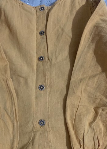 Hardal sarı Nakışlı Keten Kız Bluzu gömlek - Görsel 6