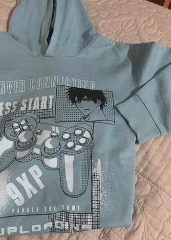 Mavi Kapüşonlu Erkek Sweatshirt - Görsel 3